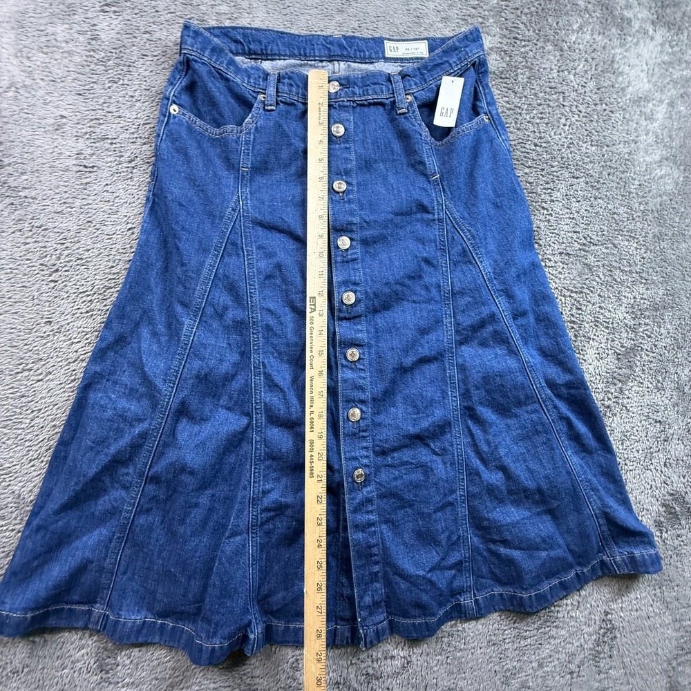 GAP Womens 10P Blue Denim A-Line Button Front Jean Skirt Seamed Petite NWT - Picture 5 of 8